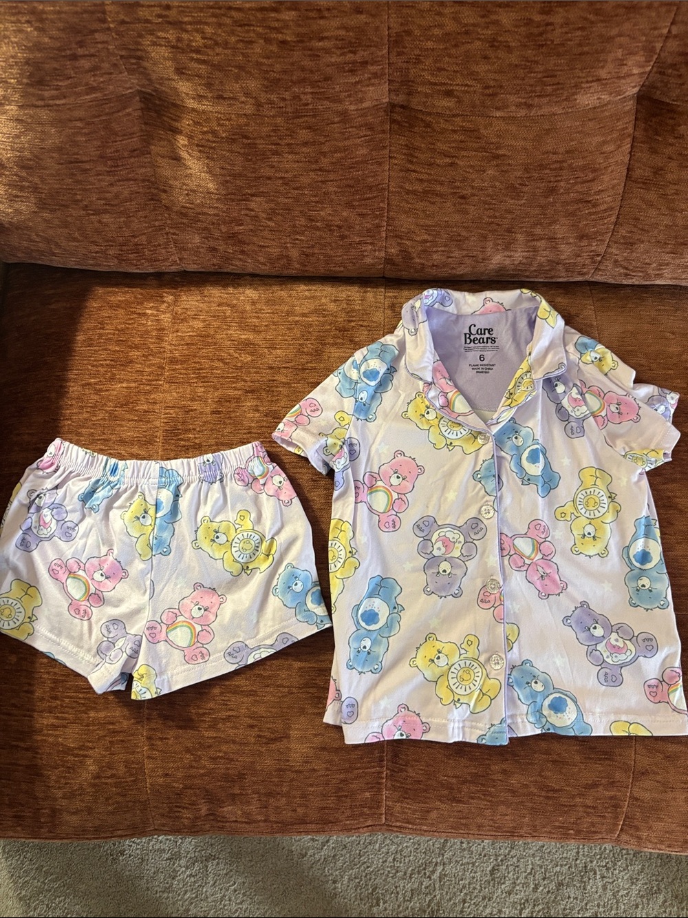 Care Bears Pastel Multicolor Short Pajama Set - Pink Blue Yellow Purple Gray